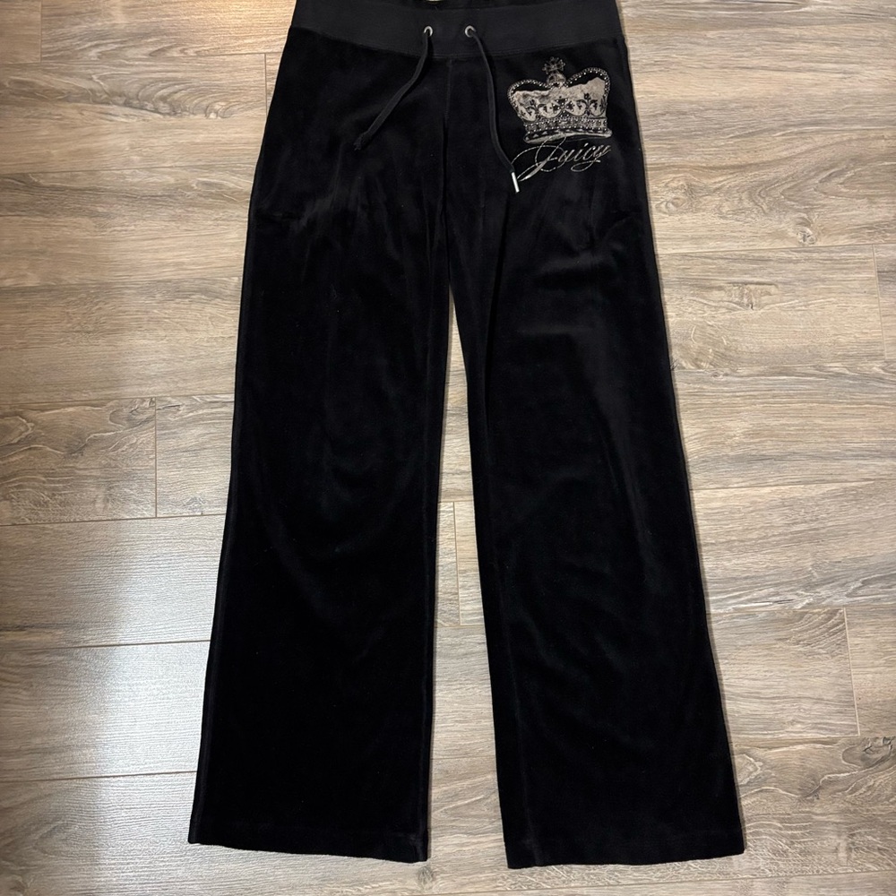 Juicy Couture Black Velour Crown Track Pants